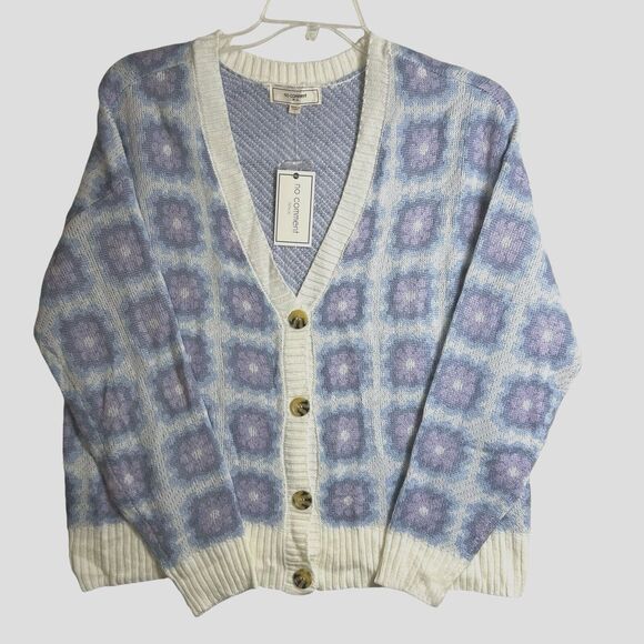 No Comment Sweaters - No Comment Knitted Sweater Cardigan Button Front Crop Multi Flower Floral L New